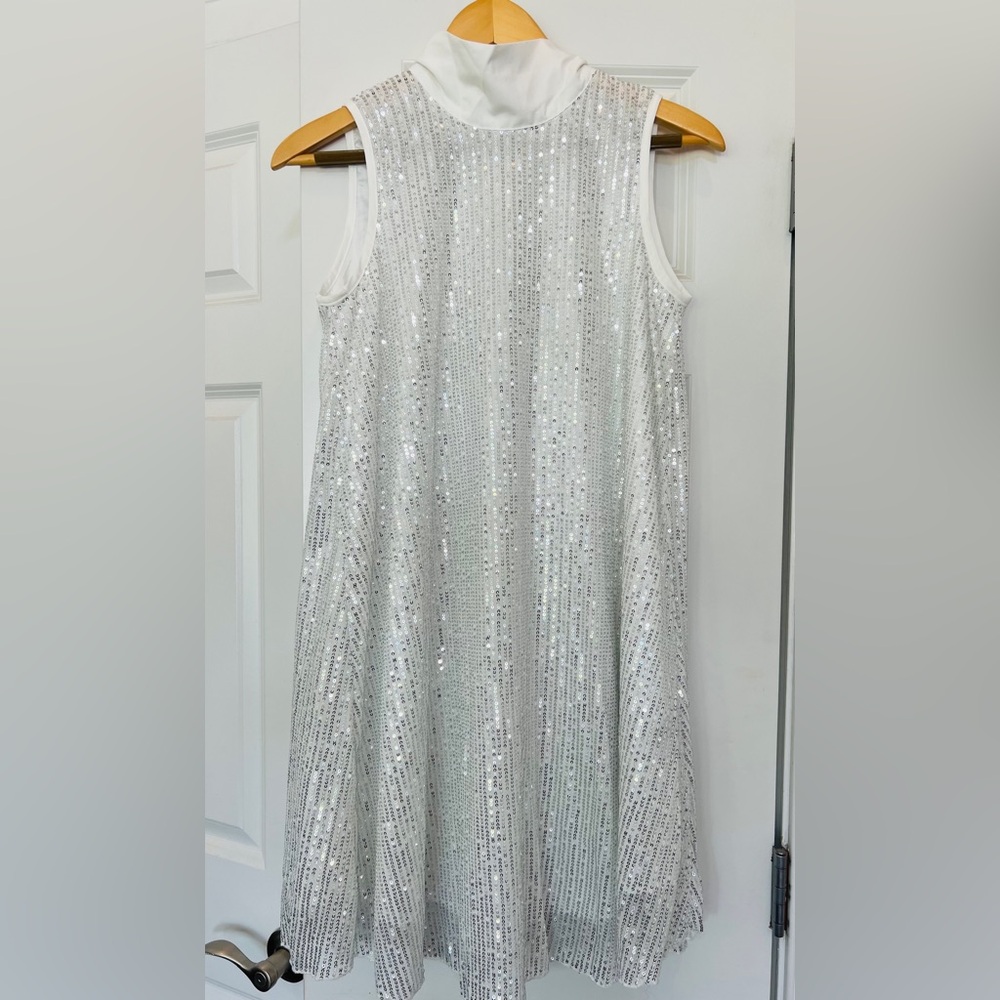 tie neck sequin dress